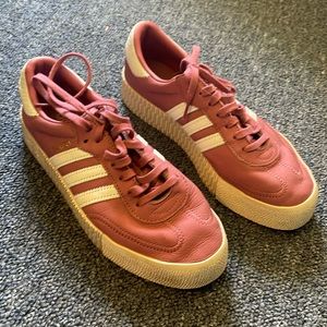 Pink rose adidas sambas platform